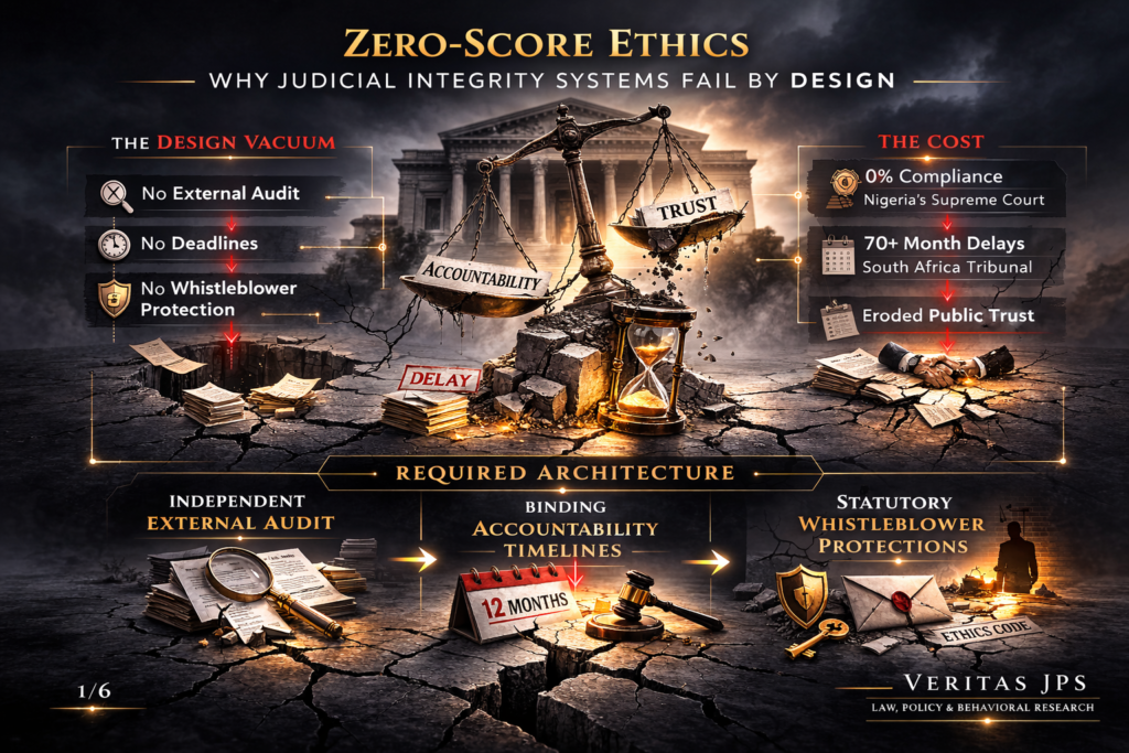 Comparison of judicial integrity design across Nigeria, South Africa, and NSW showing enforcement architecture gaps and outcomes